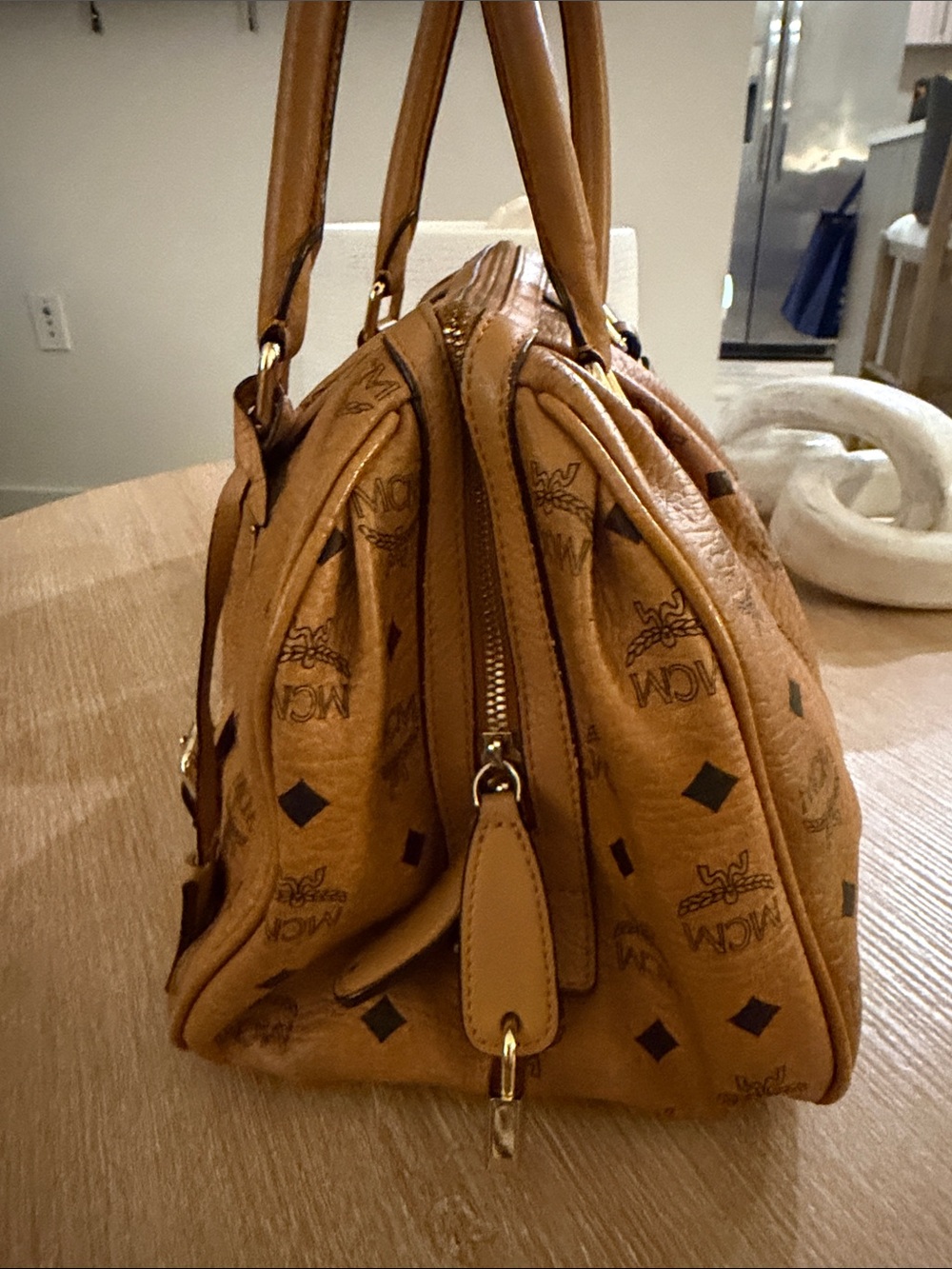 MCM Visetos Cognac Logo Dome Satchel - Picture 3 of 14